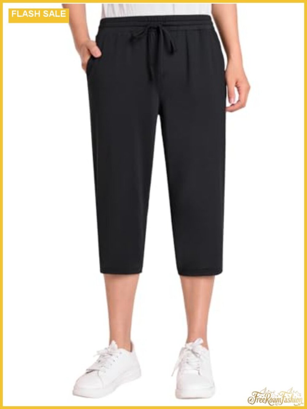 Petite Lightweight Quick Dry Capri Travel Pants Drawstring Pockets